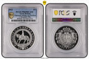 2022 £5 Platinum Jubilee Ag Piedfort J. Bergdahl Obv. PR69DCAM