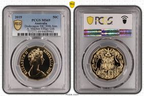 2019 50C Dodecagon 50C 50th Ann. A. Machin Effigy Gilt MS69