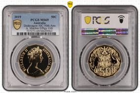 2019 50C Dodecagon 50C 50th Ann. A. Machin Effigy Gilt MS69