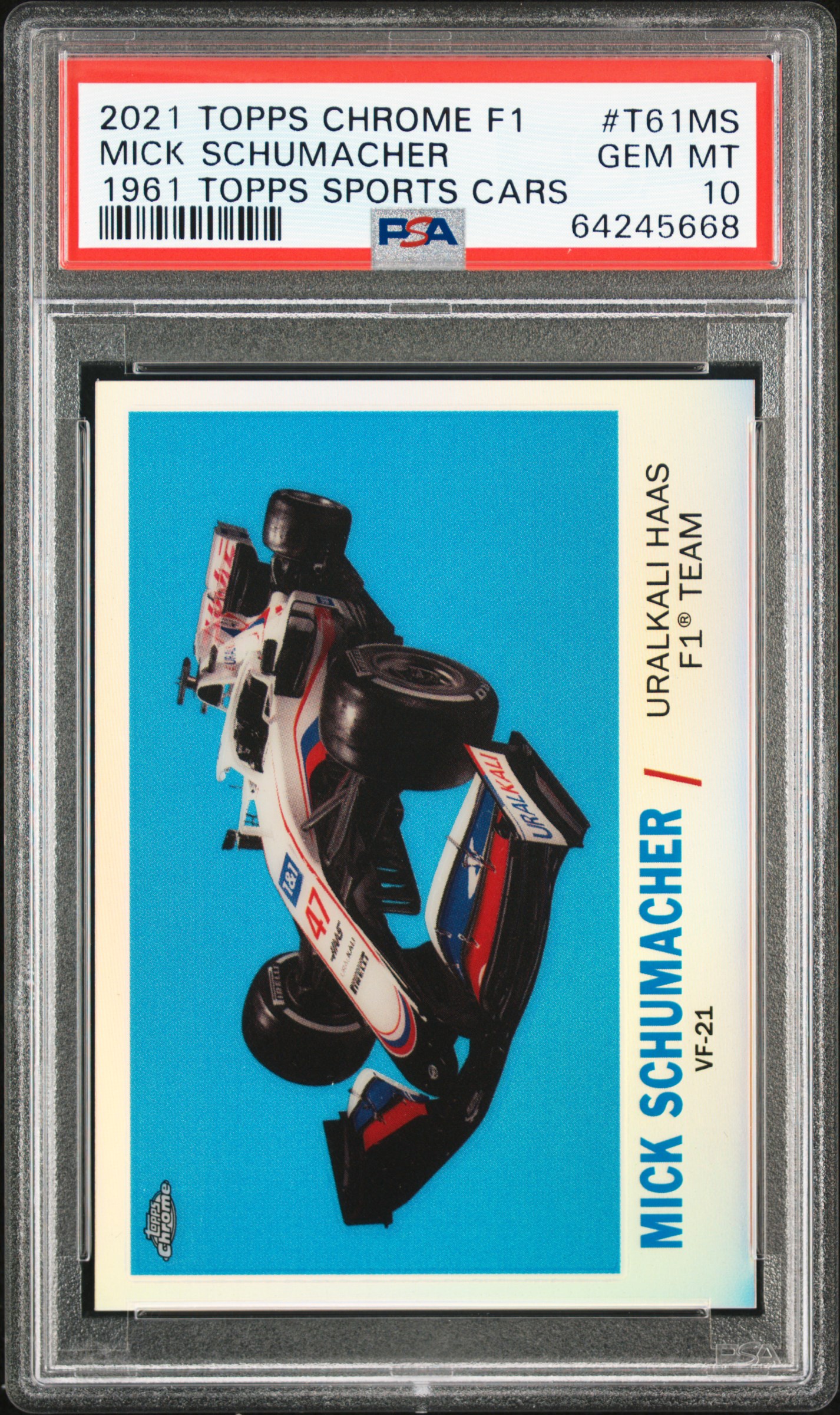 2021 Topps Chrome Formula 1 1961 Topps Sports Cars #T61MS Mick Schumacher Rookie Card – PSA GEM MT 10