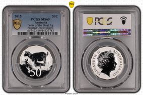 2015 50C Year of the Goat Frosted Unc. Ag MS69