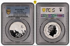 2014 50C Year of the Horse Ag Frosted Uncirculated MS70