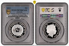 2012 50C Queen's Diamond Jubilee Ag PR70DCAM