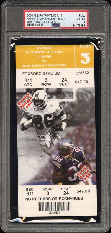 Tom Brady 1st TD Pass slab