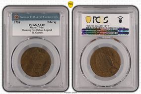 1788 NJ 1/2P Fox Before Legend, Maris 77-dd XF40BN
