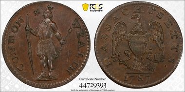 1787 1/2C Massachusetts, Ryder 2-A MS63+ BN