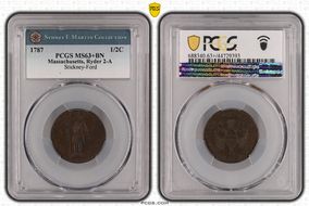 1787 1/2C Massachusetts, Ryder 2-A MS63+ BN
