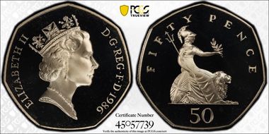 1986 50p S-H4 PR69DCAM