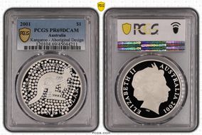 2001 $1 Kangaroo Ag-Aboriginal Design PR69DCAM