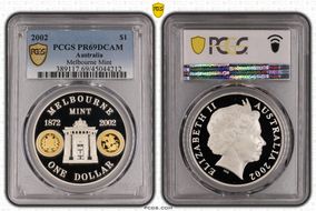 2002 $1 Melbourne Mint KM-660 Select Gilt  Ag PR69DCAM