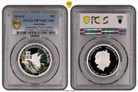 2014-P 50C Australia's First Action Colorized Ag PR70DCAM