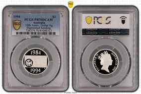 1994 $1 10th Anniv. Dollar Ag Segmented Reeding PR70DCAM