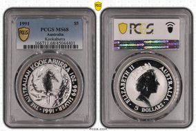 1991 $5 Kookaburra KM-138  Ag MS68