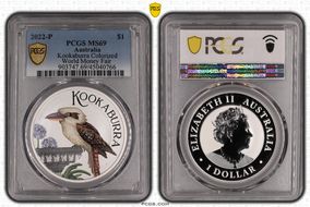 2022-P $1 Kookaburra Ag Colorized World Money Fair MS69