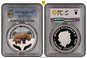 2012 $1 Black Rhinoceros Wildlife in Need Colorized PR69DCAM