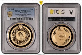 2018 $10 Commonwealth Games Gold Coast Gilt-Ag PR70DCAM