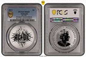2021 $1 AC/DC Frosted Uncirculated MS69