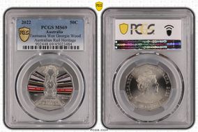 2022 50C Tasmania Wee Georgie Wood Rail Heritage Colorized MS69