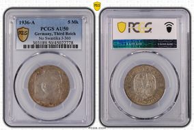 1936-A 5 Mk No Swastika J-360 AU50