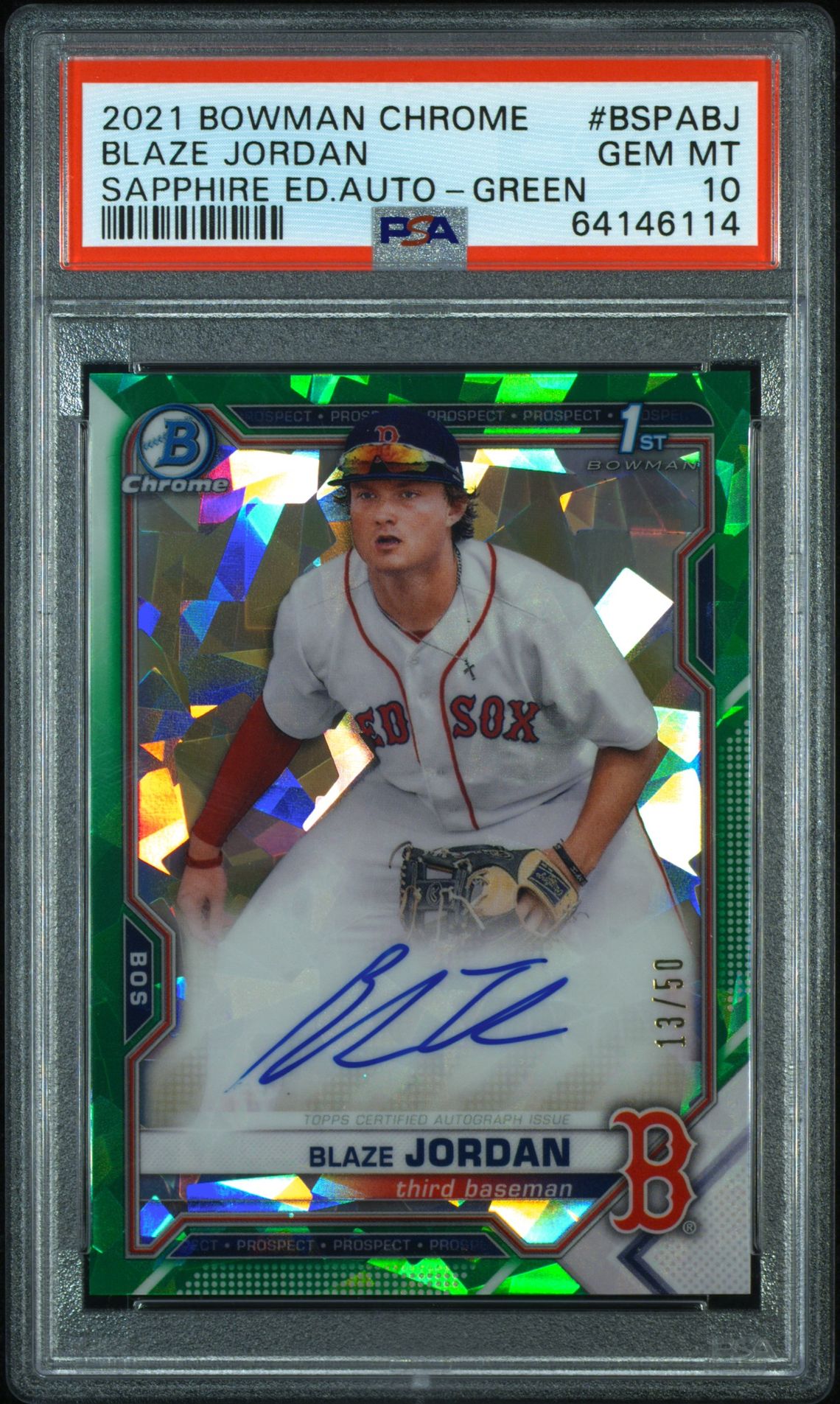 2021 Bowman BOWMAN CHROME SAPPHIRE EDITION AUTOGRAPHS SAPPHIRE ED.AUTO-GREEN #BSPABJ Blaze Jordan front