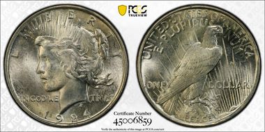 1924 $1 VAM 1AA Broken Jaw MS64