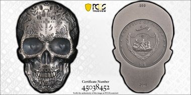 2018 $5 La Catrina Skull Antique Finish MS70