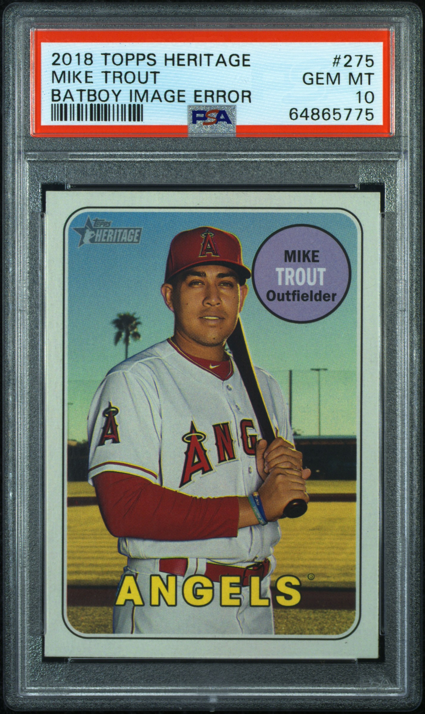 2018 Topps Heritage Mike Trout Batboy Image Error #275 PSA 10