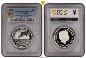 2019 $5 Bottlenose Dolphin Ag High Relief PR70DCAM