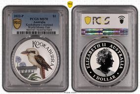 2022-P $1 Kookaburra Ag Colorized World Money Fair MS70
