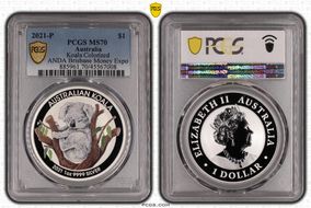 2021-P $1 Koala Ag Colorized ANDA Brisbane Money Expo MS70