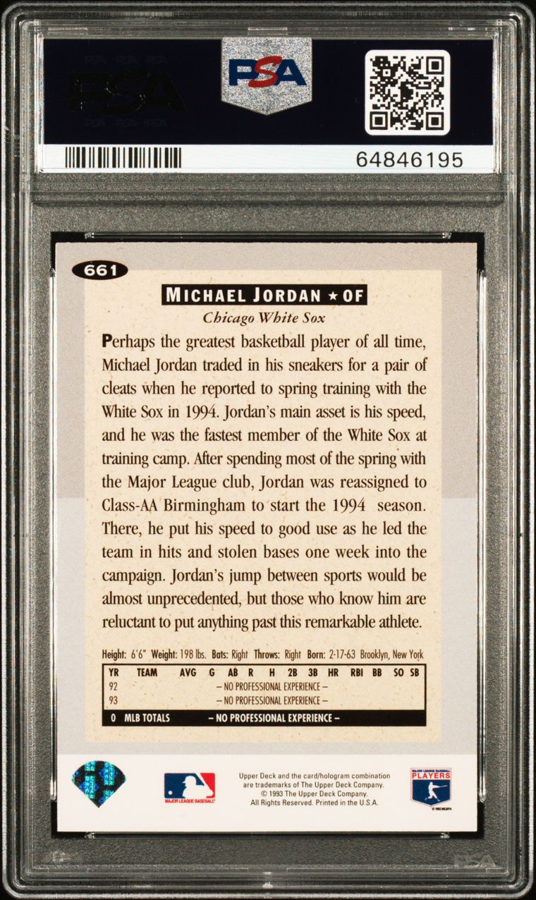 Michael Jordan Upper Deck Organizationnal PRO FILES Barons Baseball card. PO