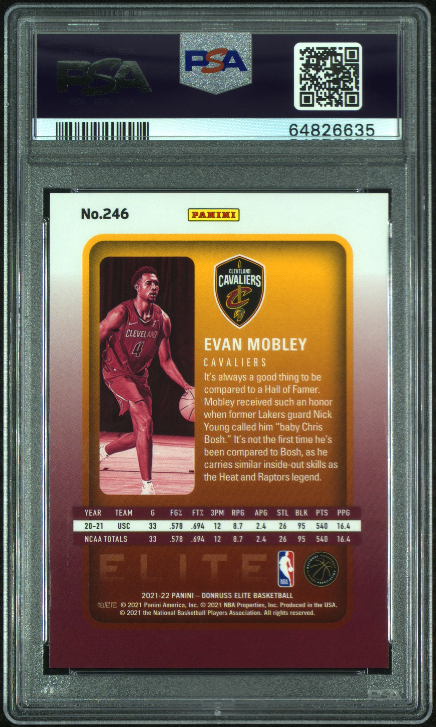 2021 Panini Donruss Elite Evan Mobley #246 (Purple) Nm-Mt 8 back