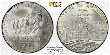 1994-W $1 Women Military MS70