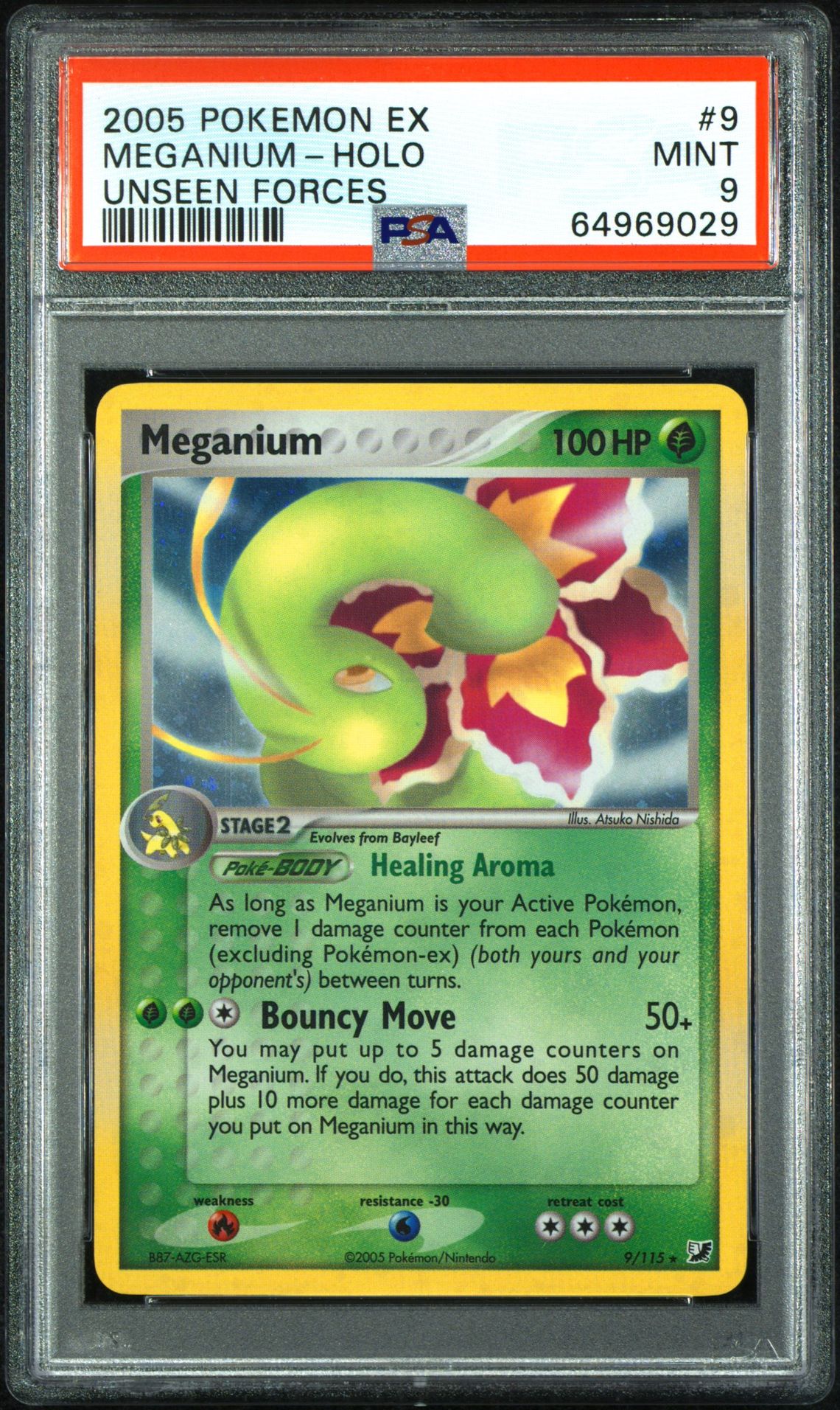 2005 Pokemon POKEMON EX UNSEEN FORCES #9 Meganium-Holo front