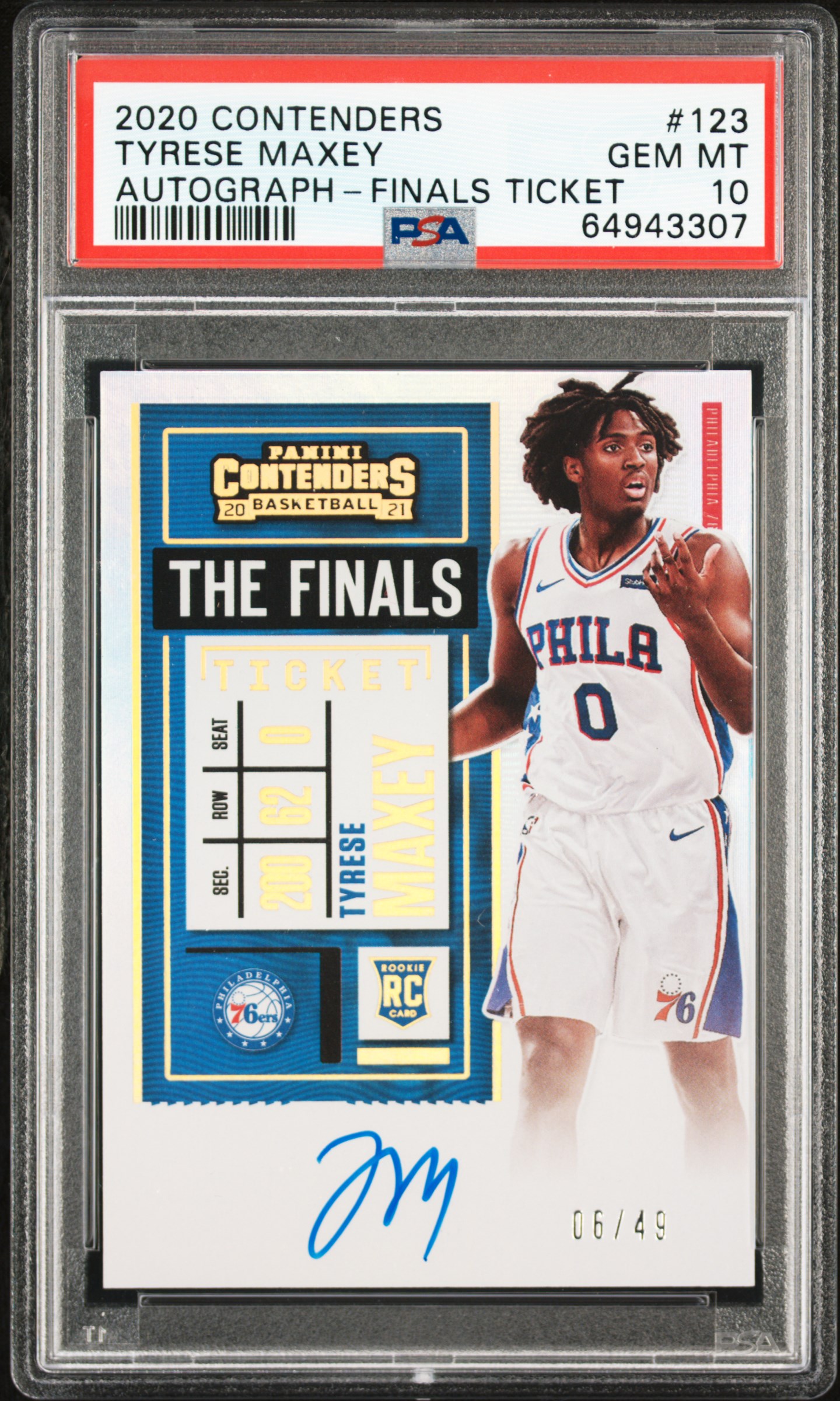 2020-21 Panini Contenders Finals Ticket Autograph #123 Tyrese Maxey Signed Rookie Card (#06/49) - PSA GEM MT 10 - Pop 2
