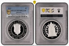 2022 £5 Queens Platinum Jubilee Ag PR70DCAM