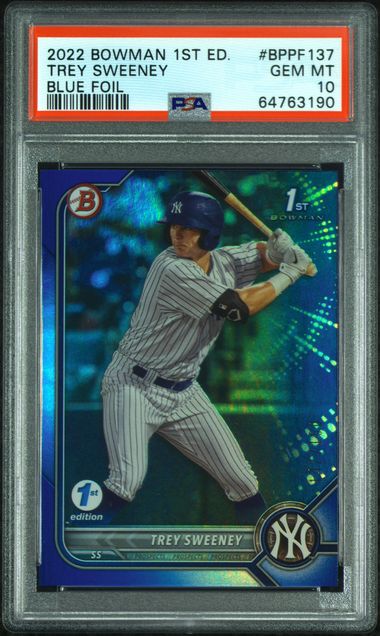 2022 Bowman Bowman 1st Edition Blue #BPPF-137 Trey Sweeney front