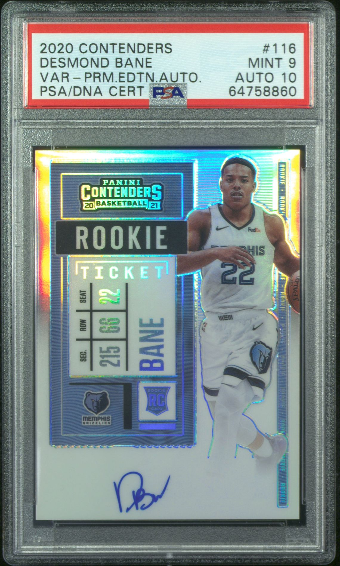 2020 Panini PANINI CONTENDERS VAR-PRM.EDTN.AUTO. #116 Desmond Bane front