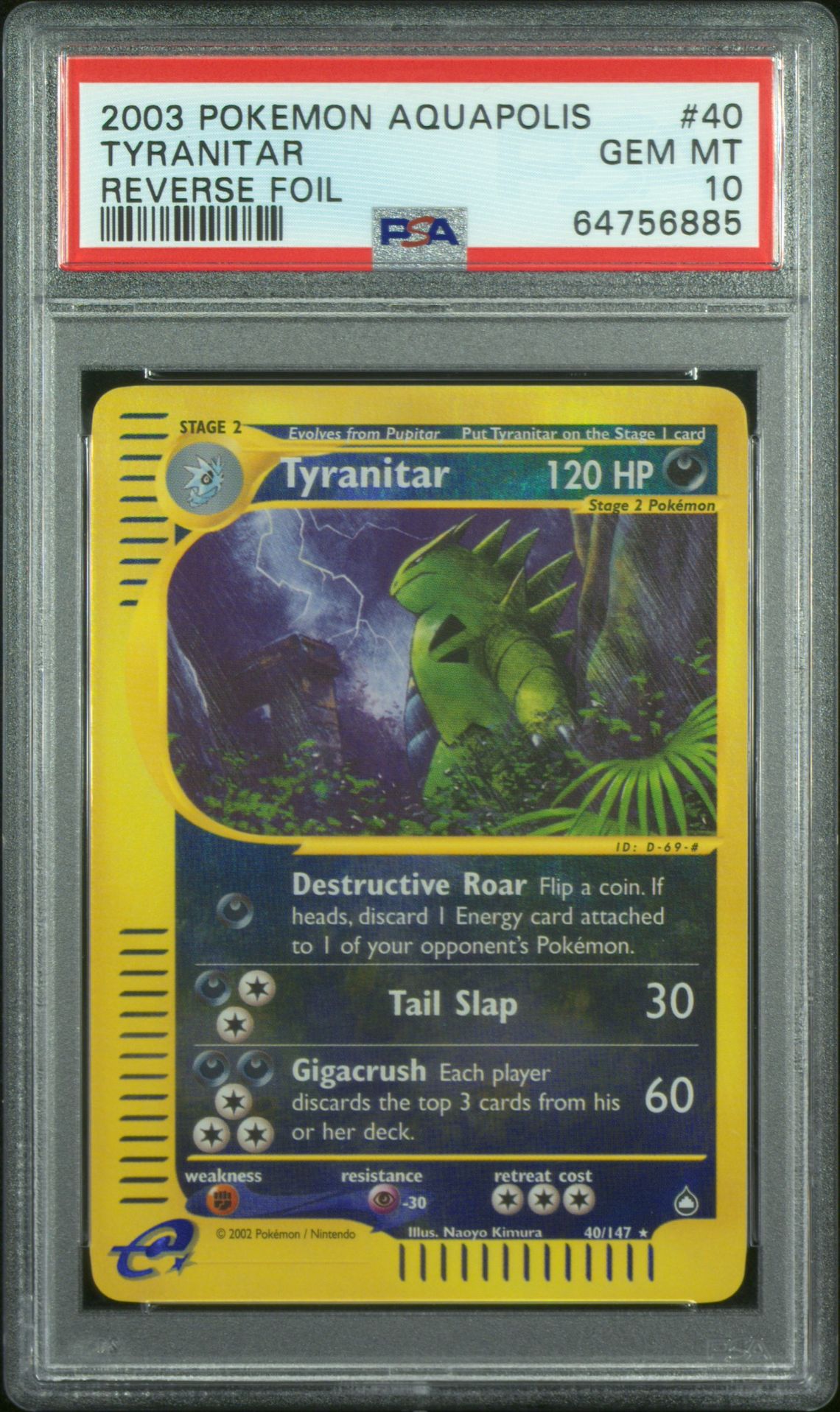 2003 Pokemon POKEMON AQUAPOLIS REVERSE FOIL #40 Tyranitar front
