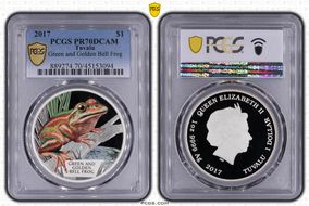 2017 $1 Green and Golden Bell Frog Colorized PR70DCAM