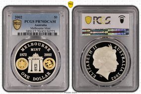 2002 $1 Melbourne Mint KM-660 Select Gilt  Ag PR70DCAM