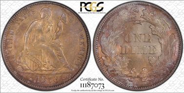 1873-S 10C Arrows MS63