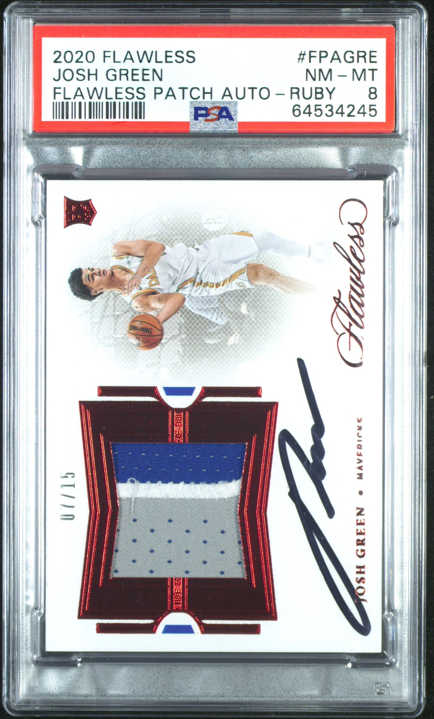2020 Panini Flawless Flawless Patch Autographs Josh Green #Fpagre (Flawless Patch Auto-Ruby) Nm-Mt 8 front