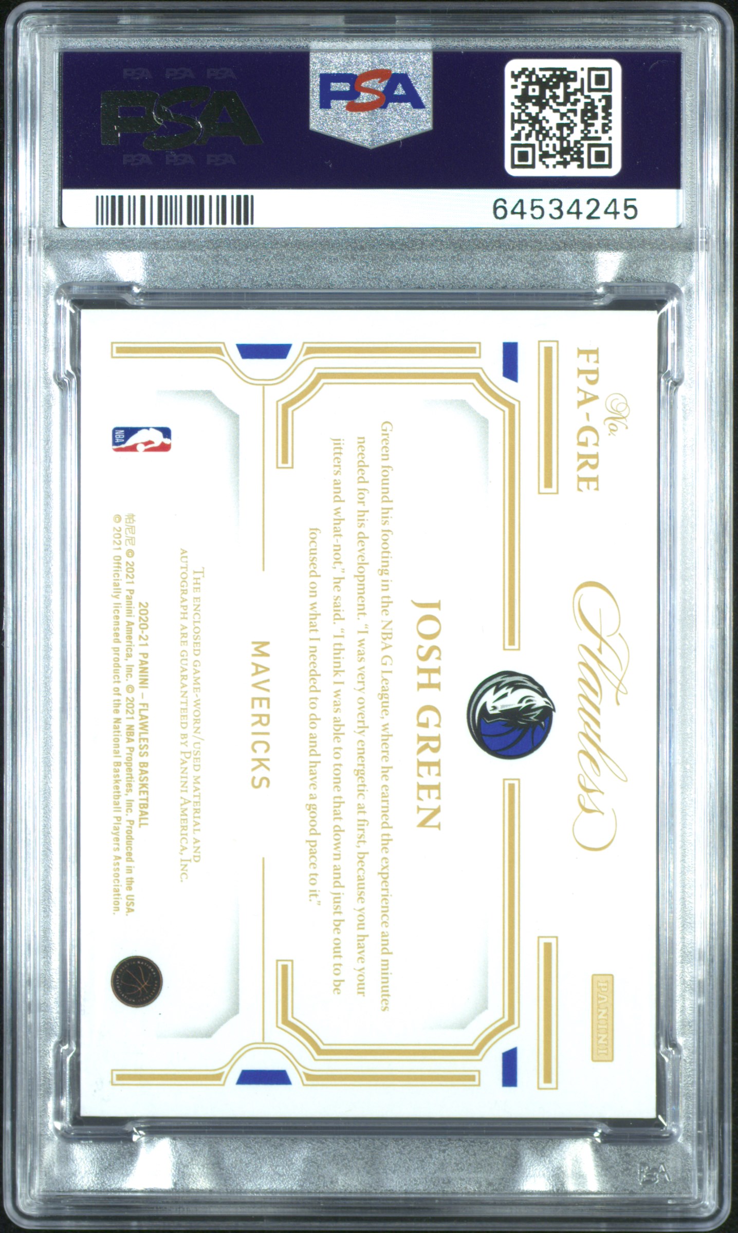 2020 Panini Flawless Flawless Patch Autographs Josh Green #Fpagre (Flawless Patch Auto-Ruby) Nm-Mt 8 back
