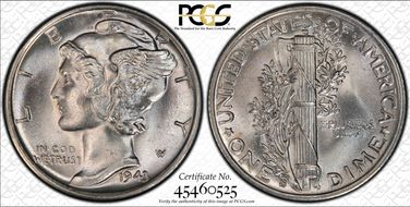 1943-S/S 10C RPM, FS-501 MS66