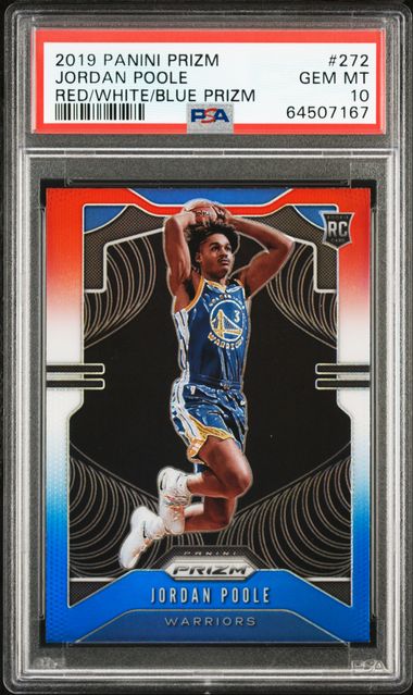 2019 Panini Prizm 272 Jordan Poole Red/White/Blue Prizm PSA 10 on