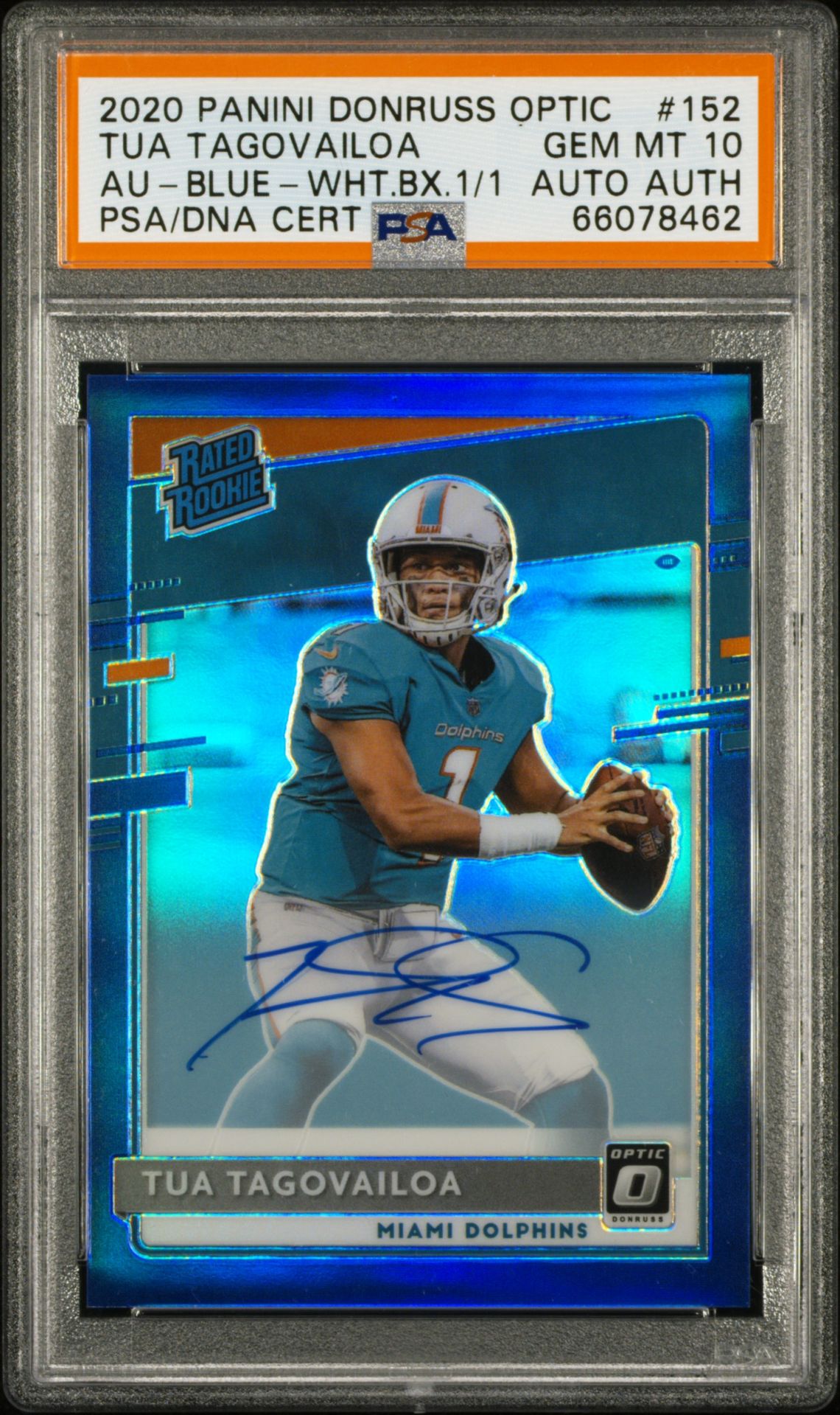 2020 Panini PANINI DONRUSS OPTIC AU-BLUE-WHT.BX.1/1 #152 Tua Tagovailoa front