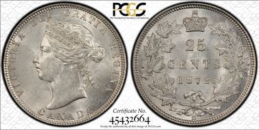 1872-H 25C OT2, Re-engraved Leaf #6 MS63