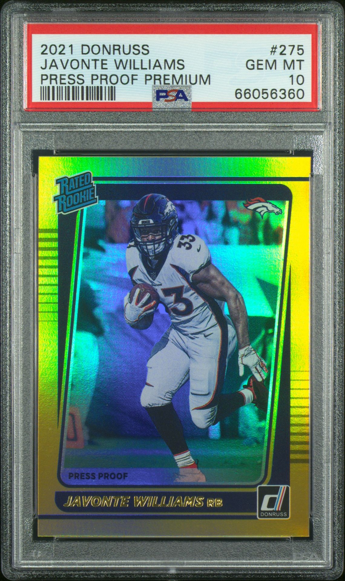 2021 Panini PANINI DONRUSS PRESS PROOF PREMIUM #275 Javonte Williams front