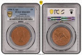 1956 Y. (p) 1D Melbourne obverse MS61BN